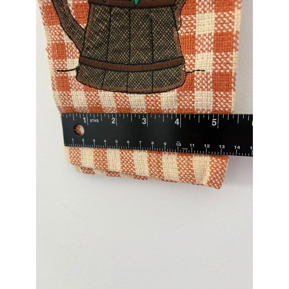 Handmade Sunflower Gingham Kitchen Towel Holder Set Orange Lace Trim Farmhouse